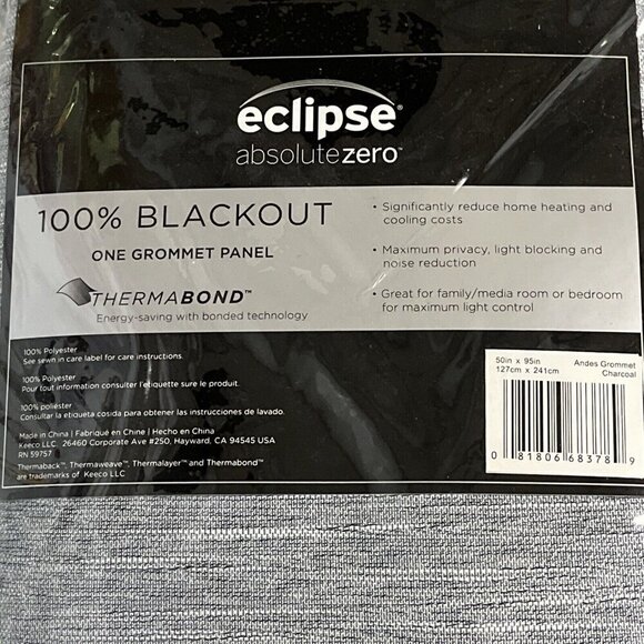 Eclipse Andes Blackout Grommet Top Single Curtain Panel Charcoal‎ 50x95 Set Of 2 - Picture 3 of 6